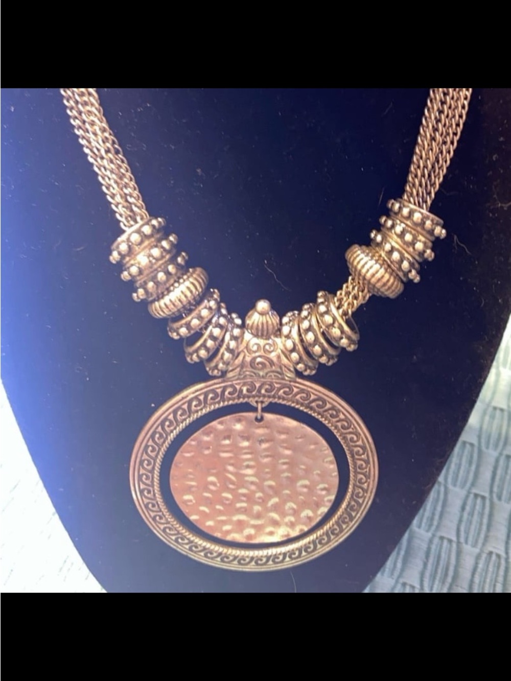 Chico's Gold-Tone Hammered Medallion Pendant Necklace